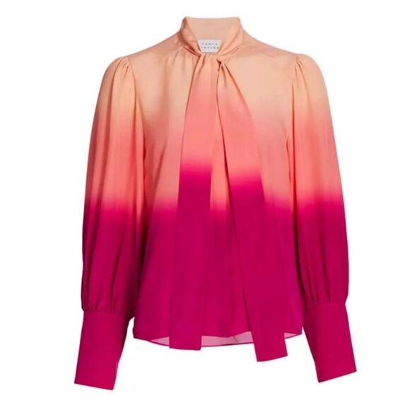 NWT TANYA TAYLOR Susan Ombré Silk Tieneck Blouse top pink $395 Sz 4 - Picture 1 of 8